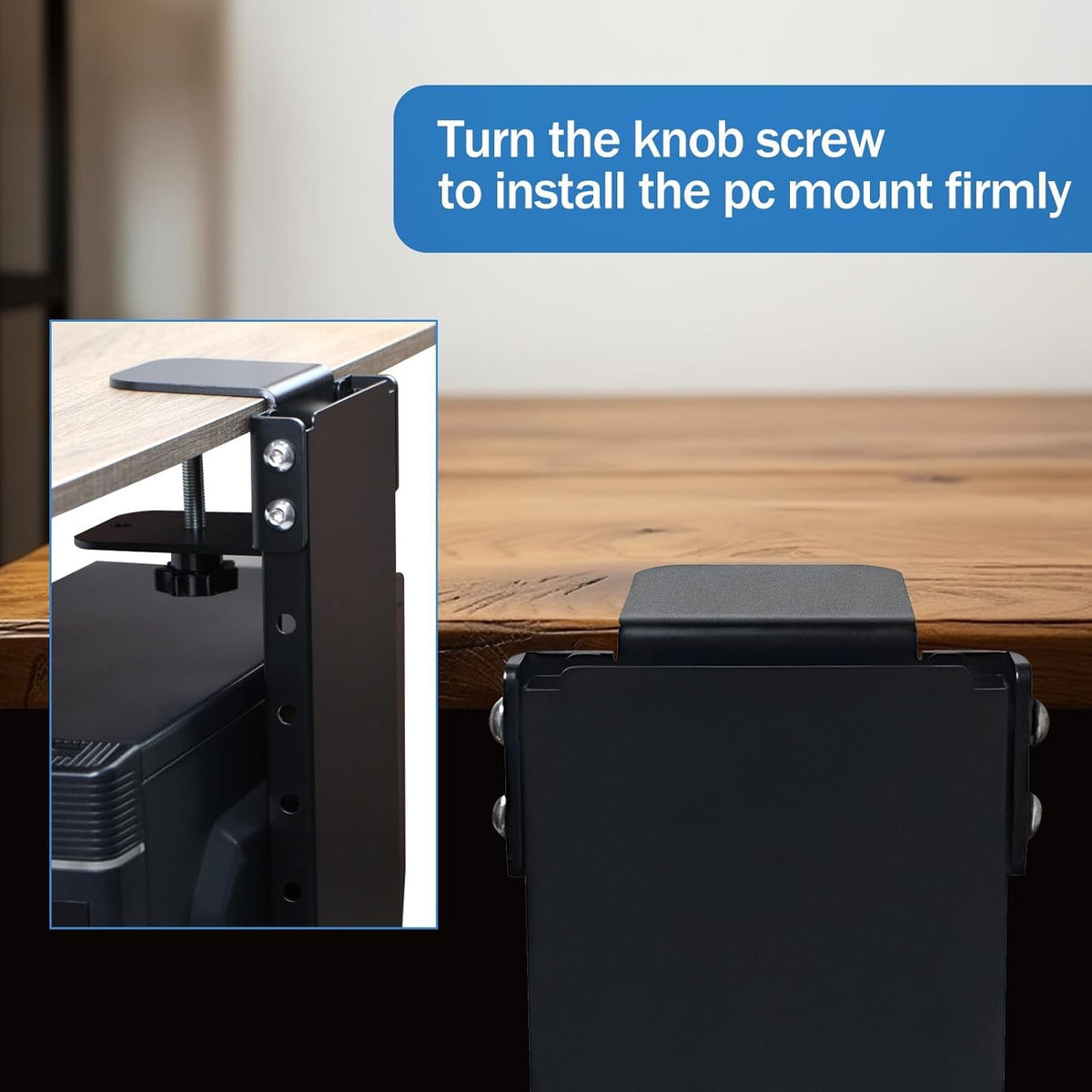 Adjustable Clamp-On Under Desk PC Tower Mount – No Drilling