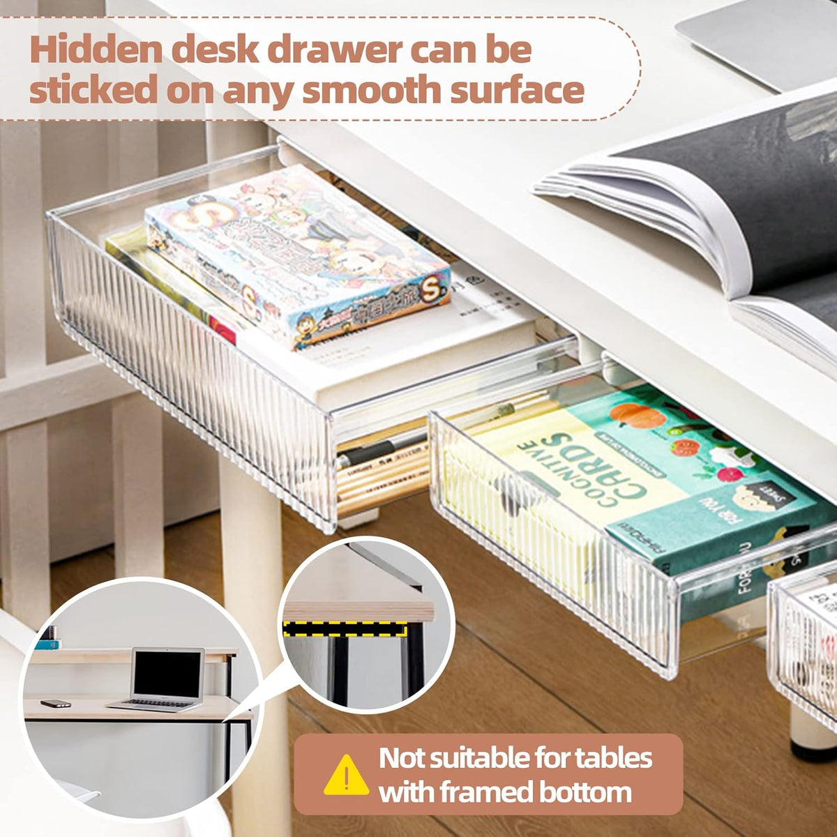 2-Piece Under Desk Storage Drawer Set – Large & Medium