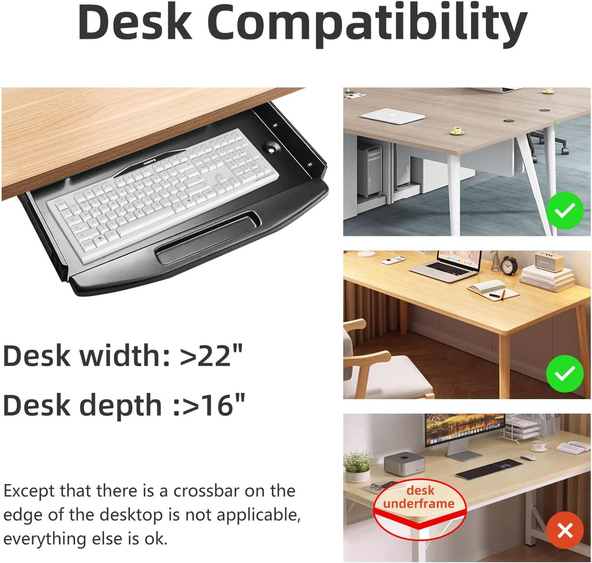 Solid Steel Slide-Out Keyboard Tray with Rotating Mouse Platform