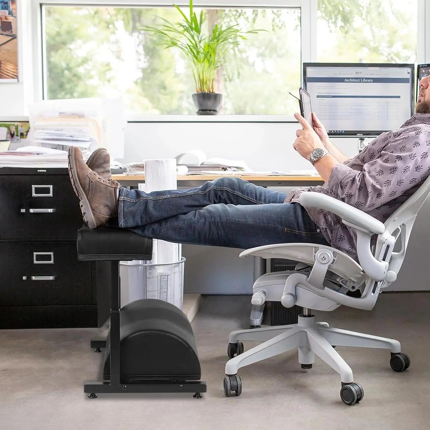 Ergonomic Extra-Wide Leather Adjustable Footrest