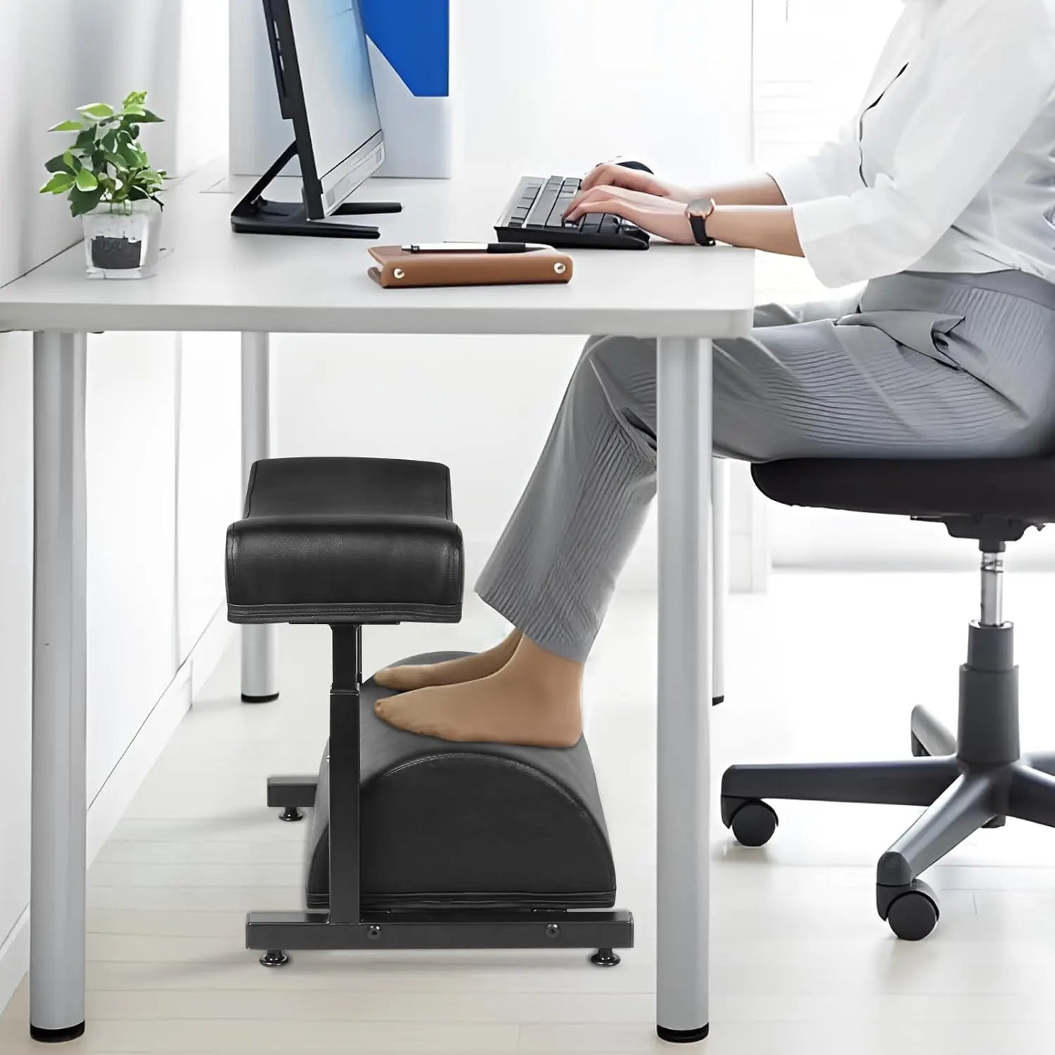 Ergonomic Extra-Wide Leather Adjustable Footrest