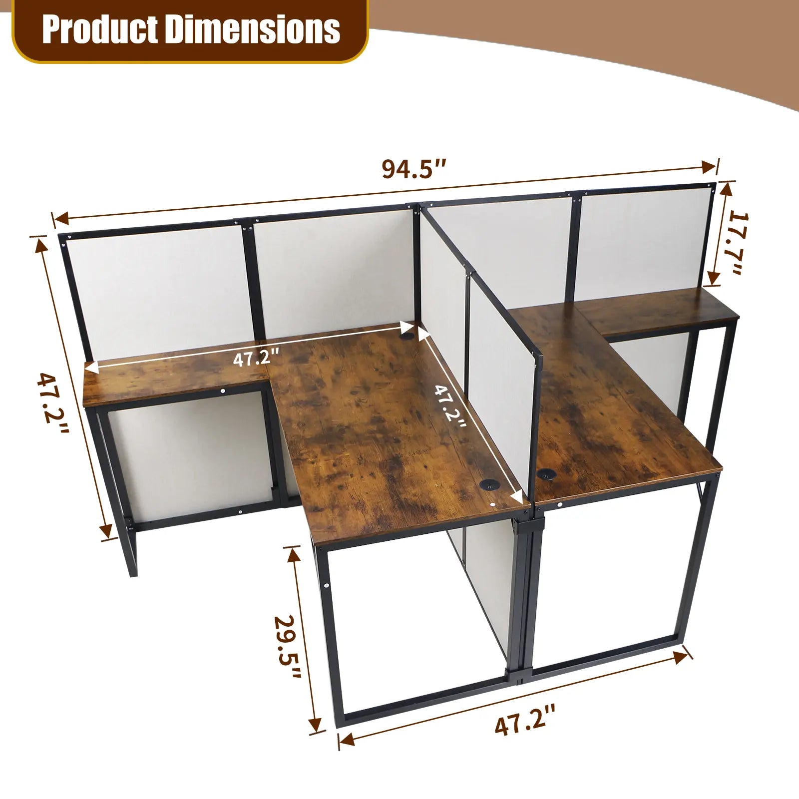 L-Shaped 2-Person Cubicle Desk with Privacy Panels