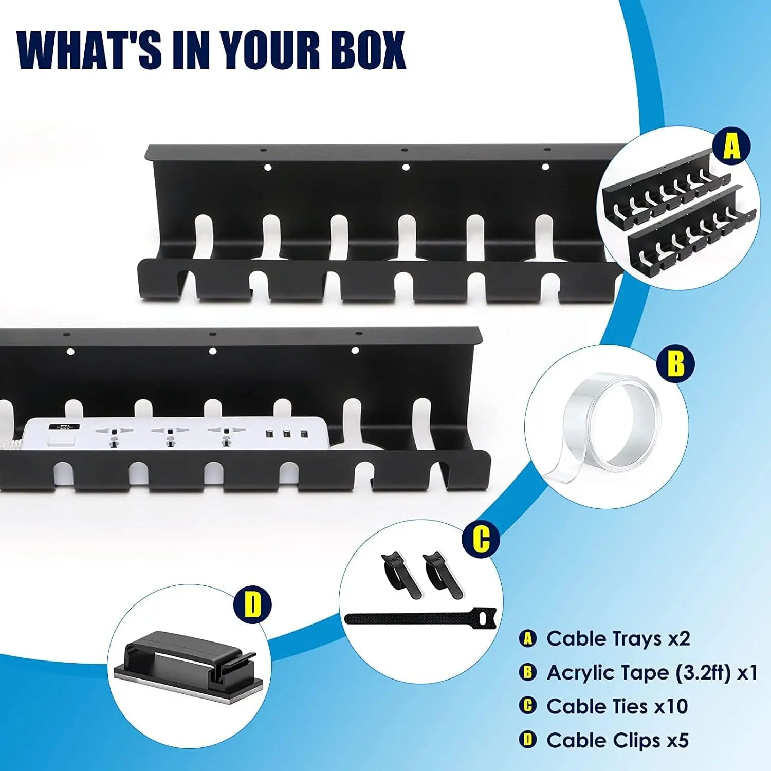Under Desk Cable Management Tray-2 Pack