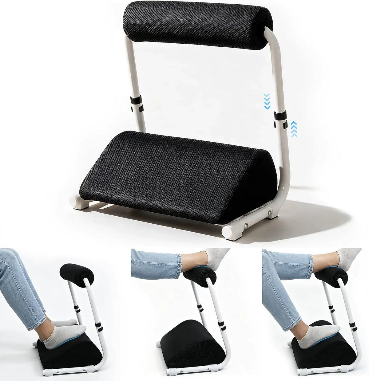 Adjustable Under Desk Footrest with Wide Leg Rest, 3 Height Positions & Detachable Foam Cushion