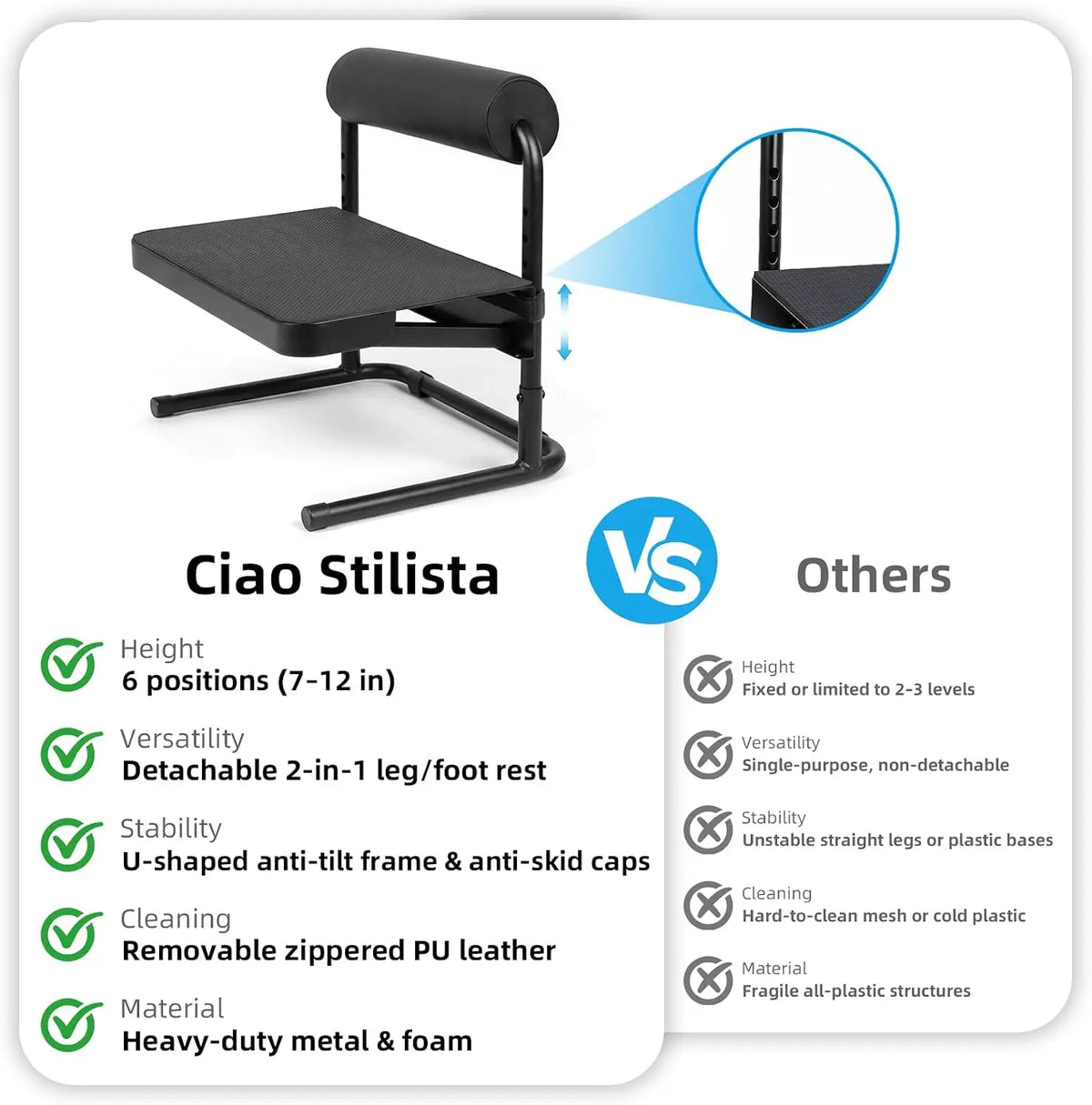 Adjustable Under Desk Footrest with 6 Height Positions
