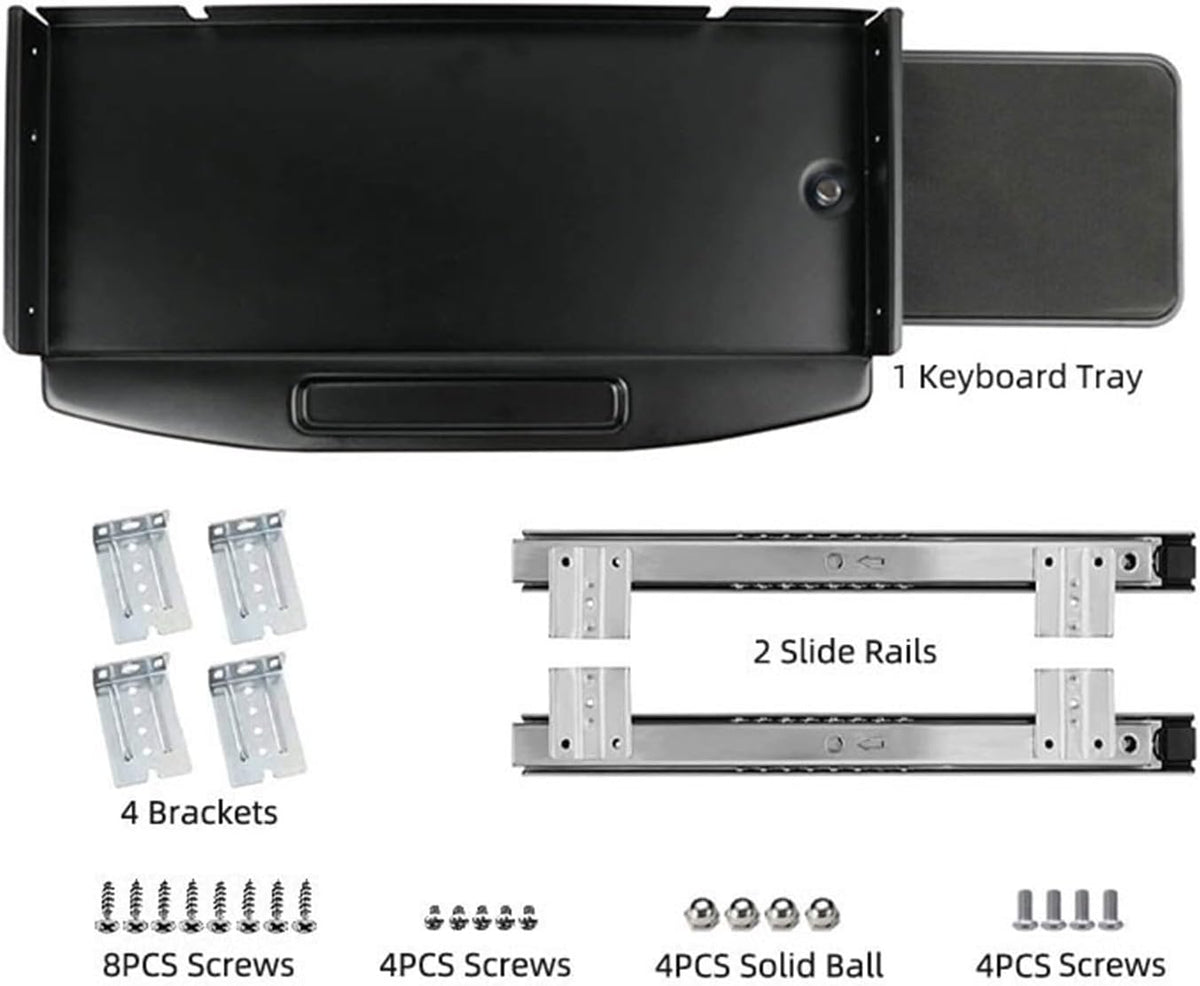 Solid Steel Slide-Out Keyboard Tray with Rotating Mouse Platform