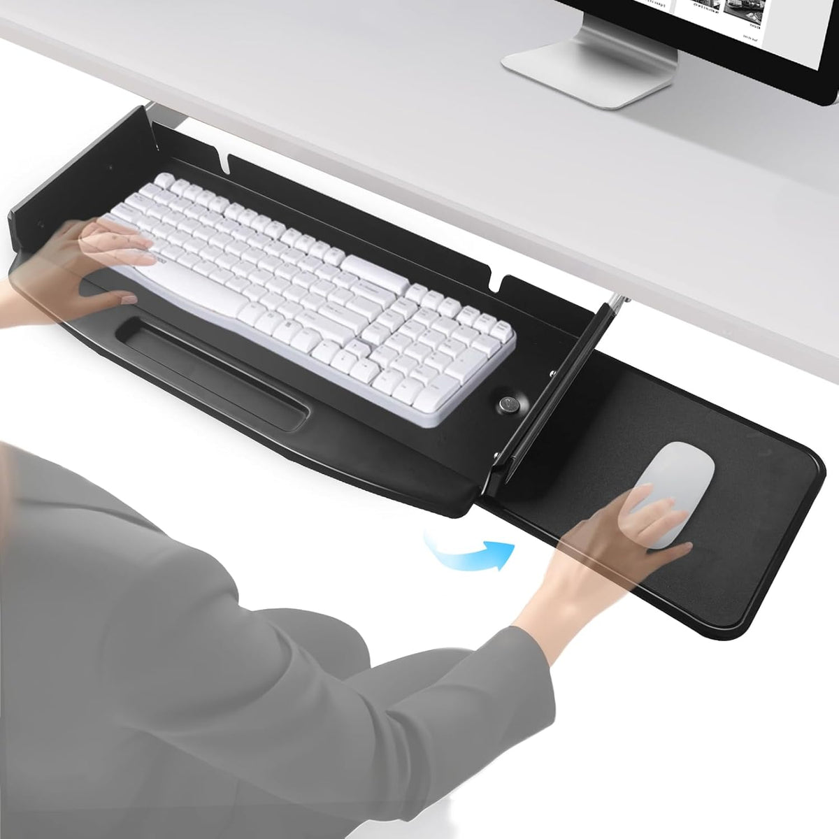 Solid Steel Slide-Out Keyboard Tray with Rotating Mouse Platform