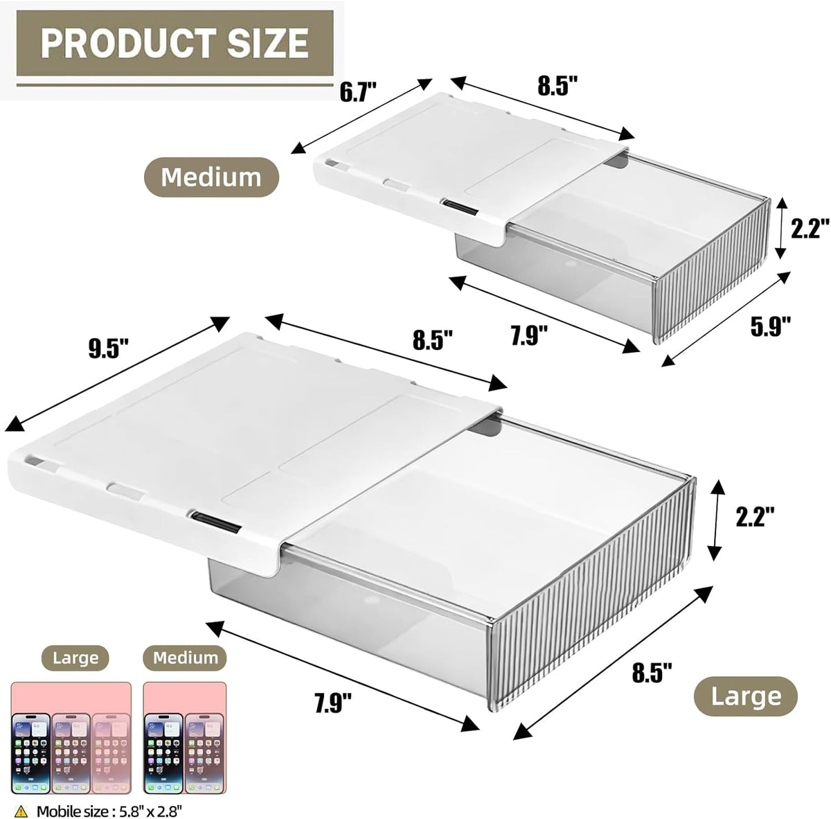 2-Piece Under Desk Storage Drawer Set – Large & Medium