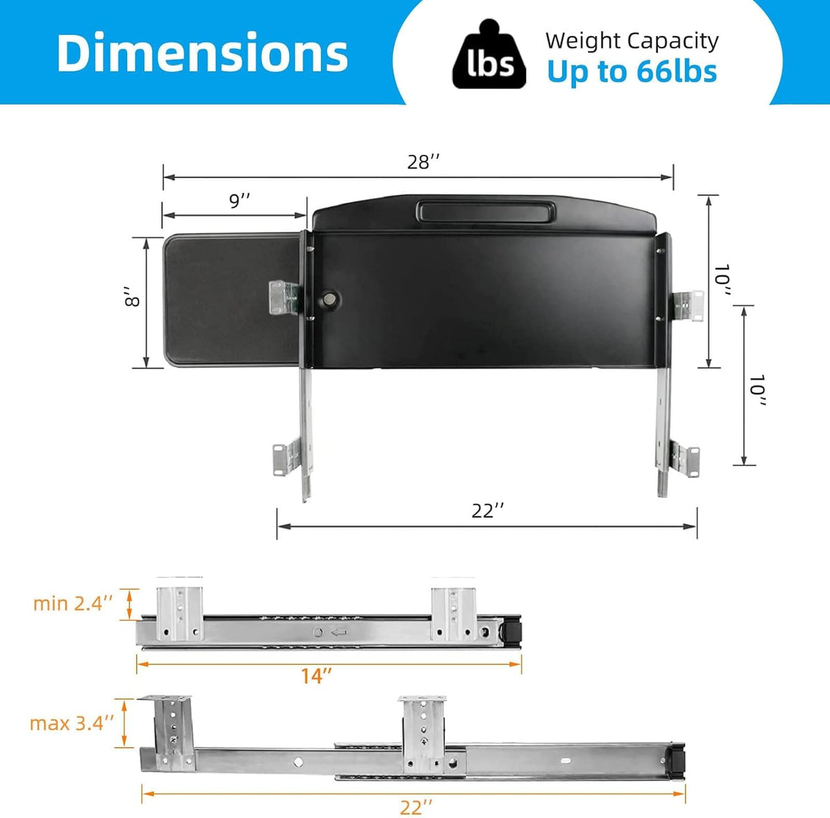 Solid Steel Slide-Out Keyboard Tray with Rotating Mouse Platform