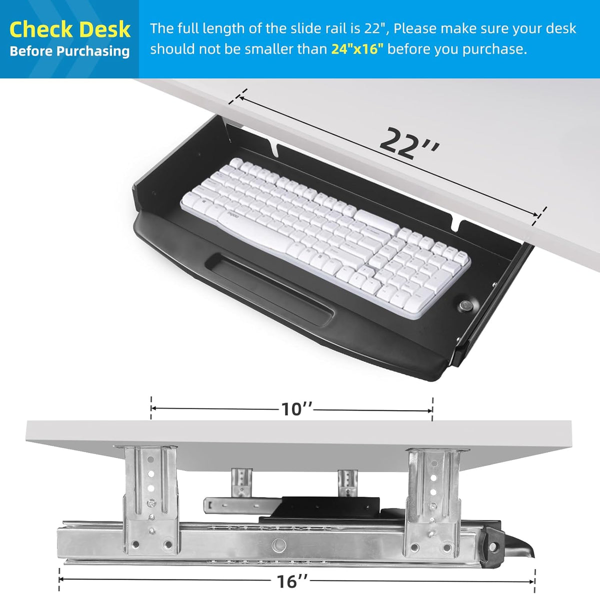 Solid Steel Slide-Out Keyboard Tray with Rotating Mouse Platform