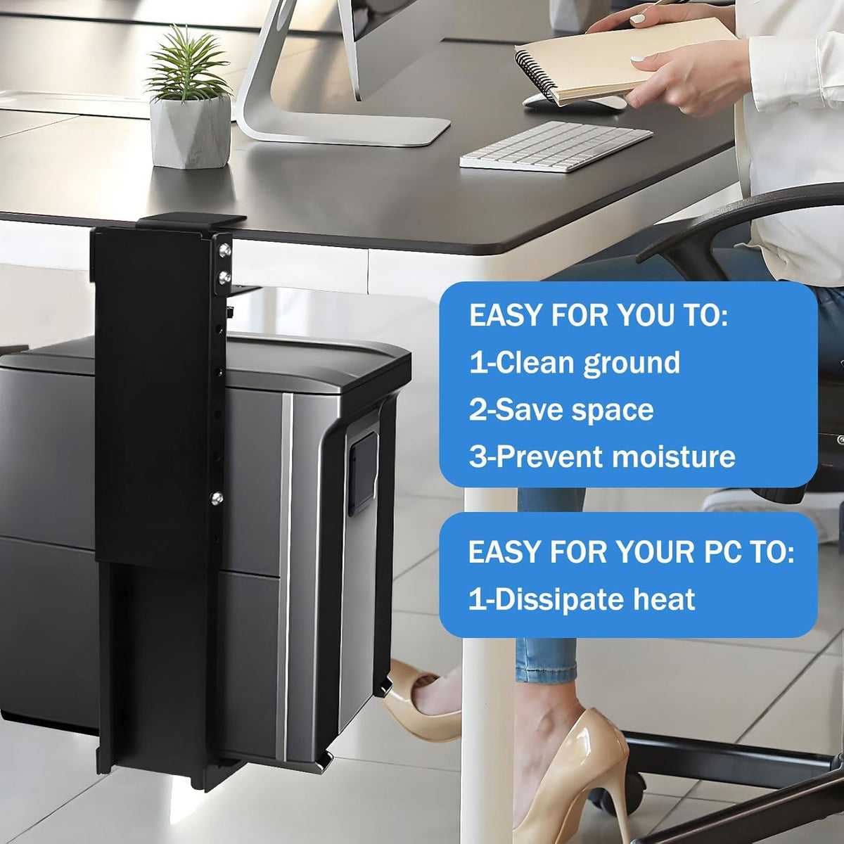 Adjustable Clamp-On Under Desk PC Tower Mount – No Drilling