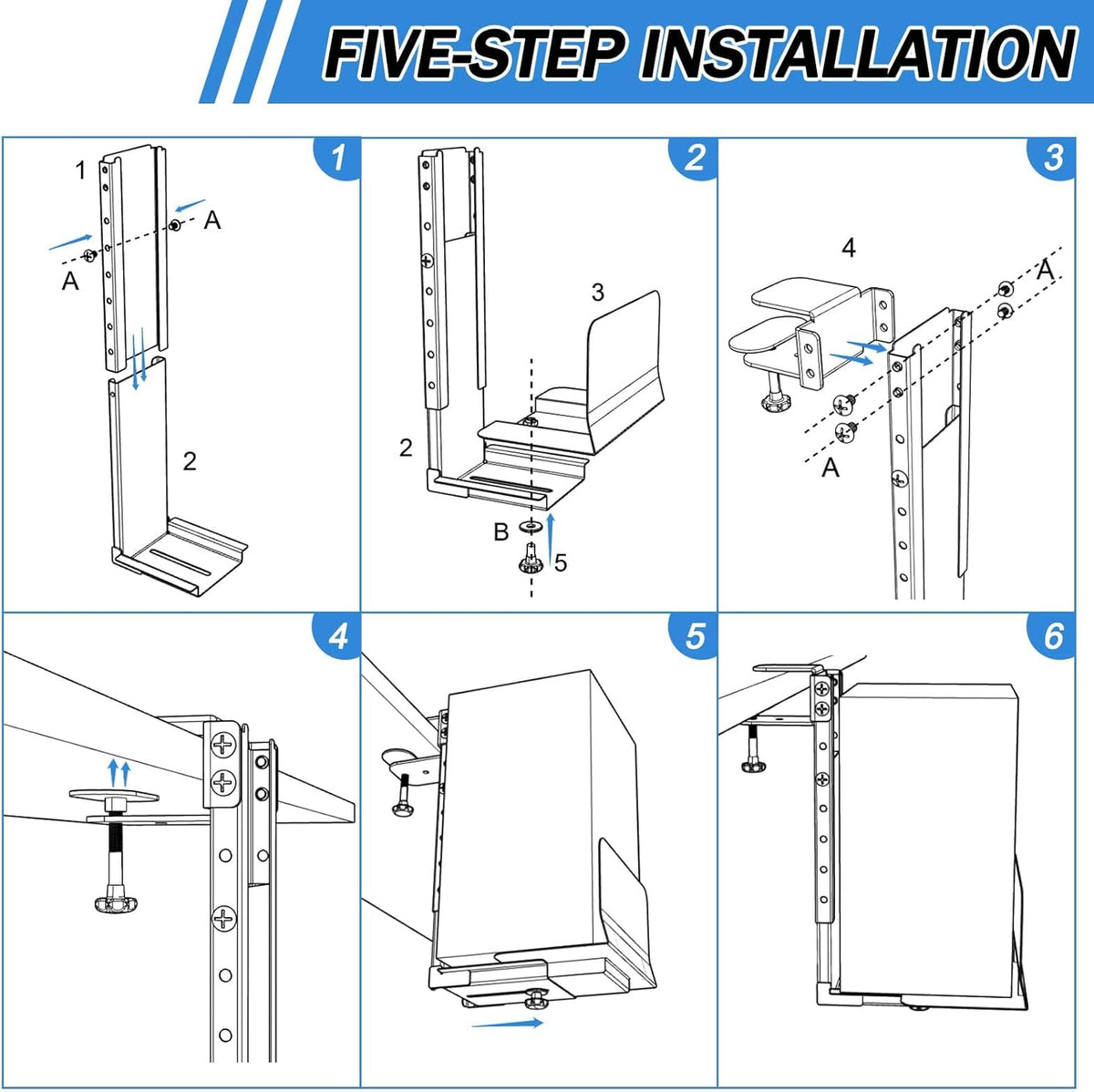 Adjustable Clamp-On Under Desk PC Tower Mount – No Drilling