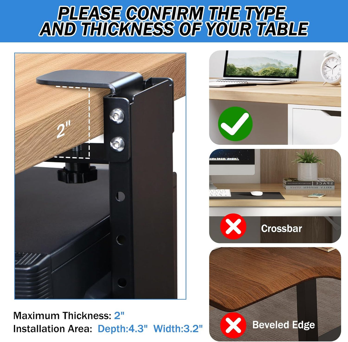 Adjustable Clamp-On Under Desk PC Tower Mount – No Drilling