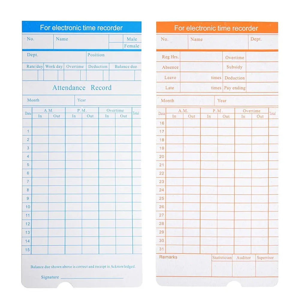 Employee Time Clock Cards- 100 Pcs.