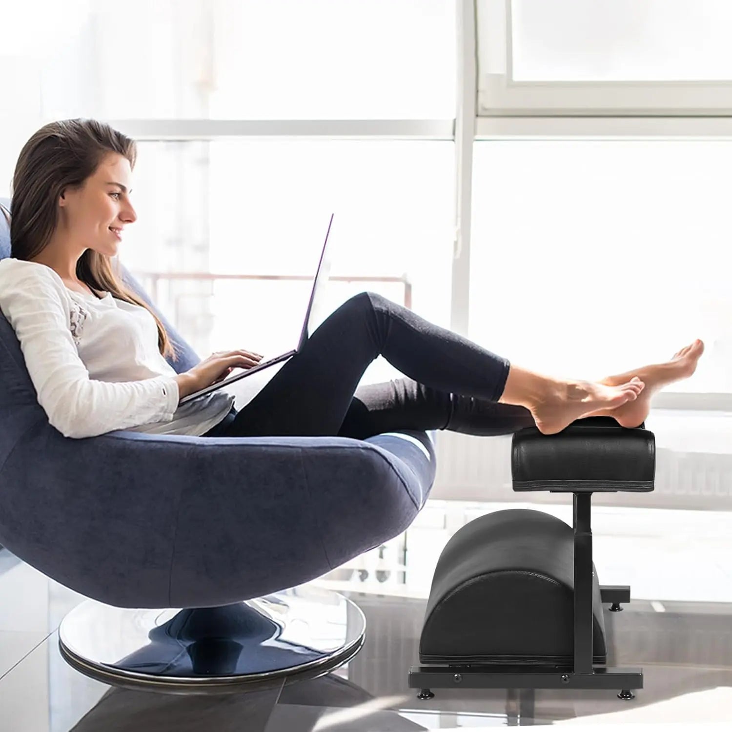 Ergonomic Extra-Wide Leather Adjustable Footrest