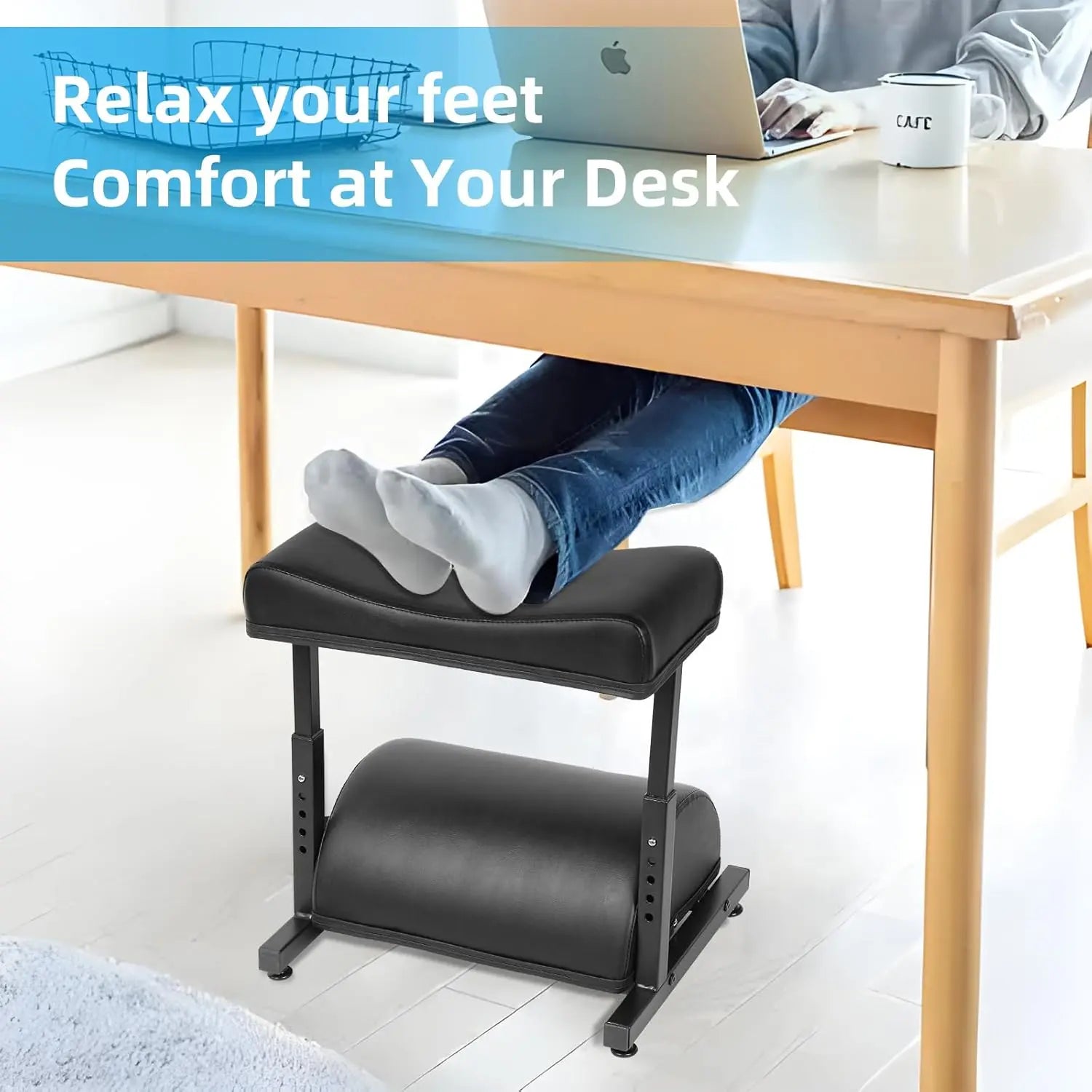 Ergonomic Extra-Wide Leather Adjustable Footrest
