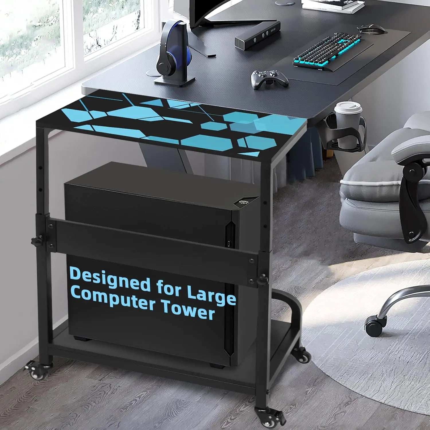 Adjustable 2-Tier Mobile CPU Rack with Wheels