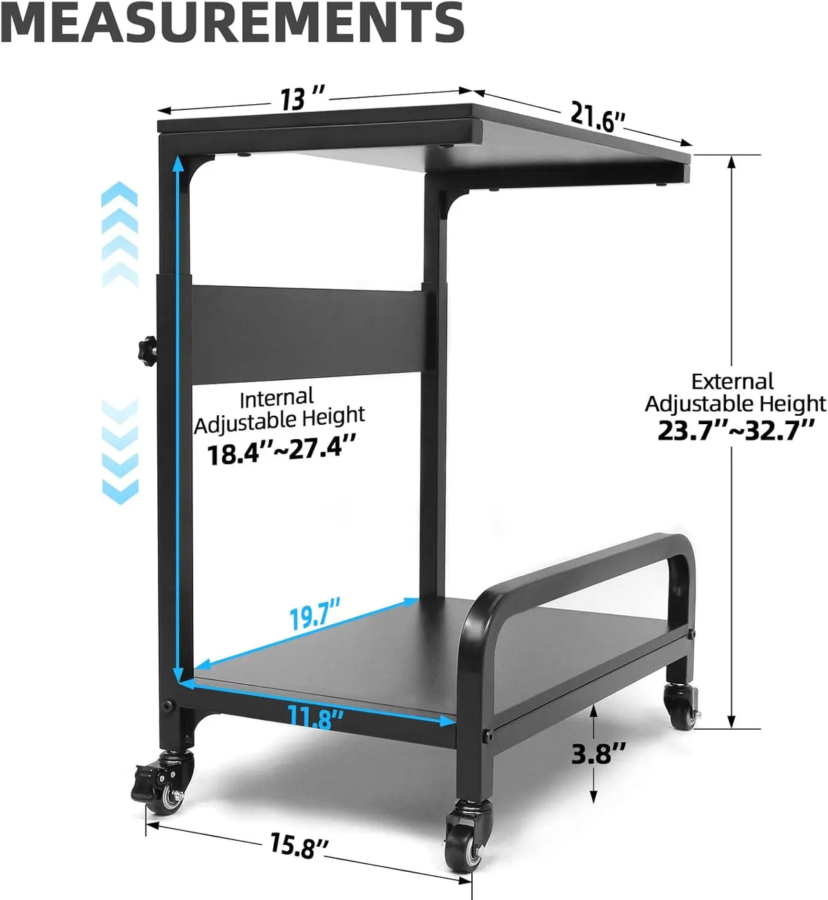 Adjustable 2-Tier Mobile CPU Rack with Wheels
