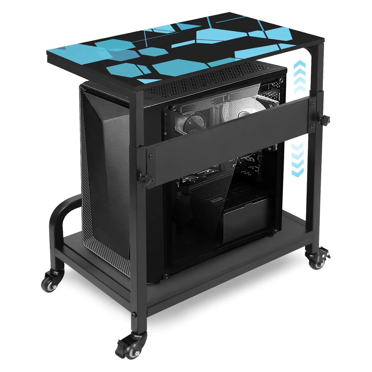 Adjustable 2-Tier Mobile CPU Rack with Wheels