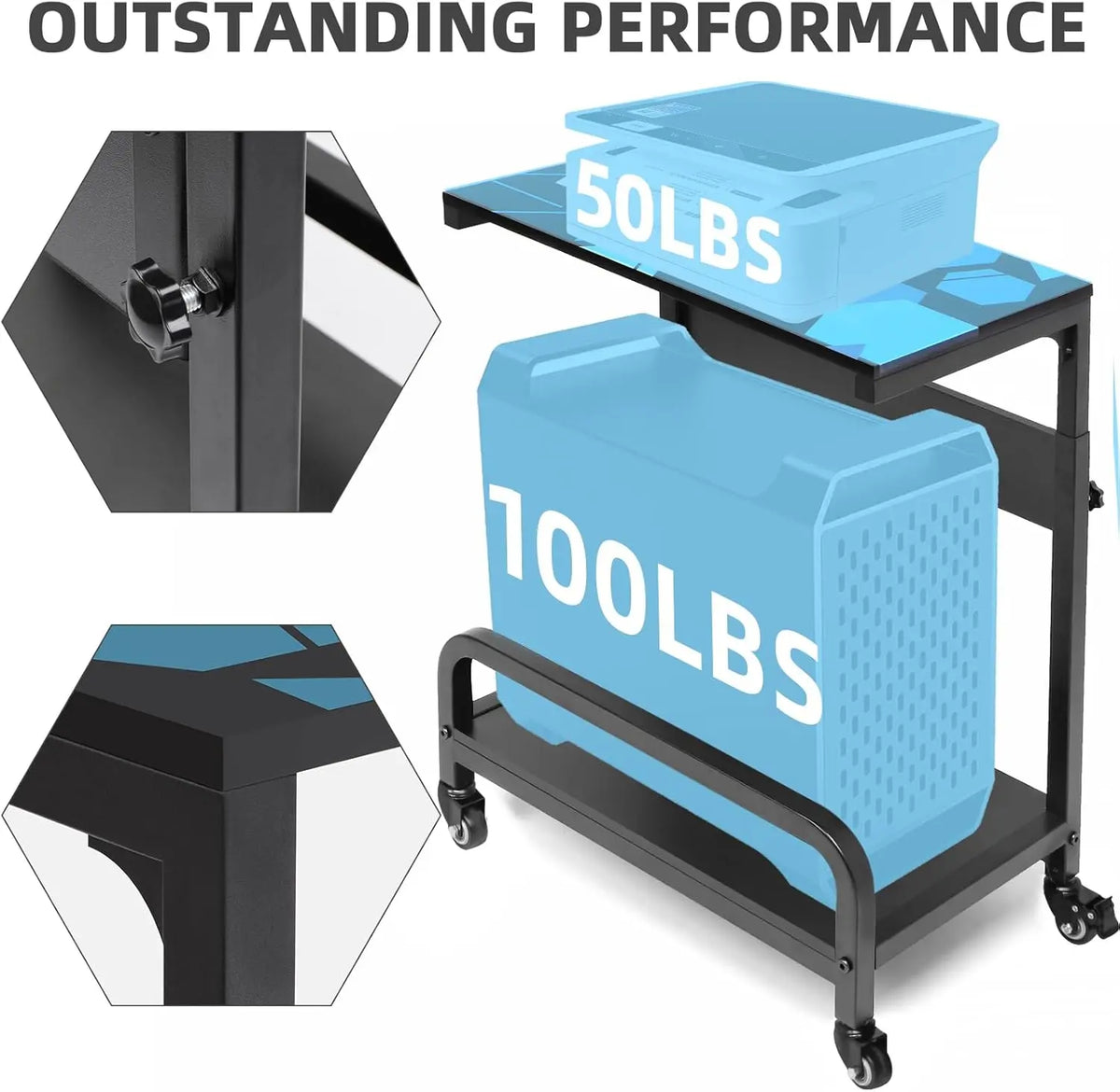 Adjustable 2-Tier Mobile CPU Rack with Wheels