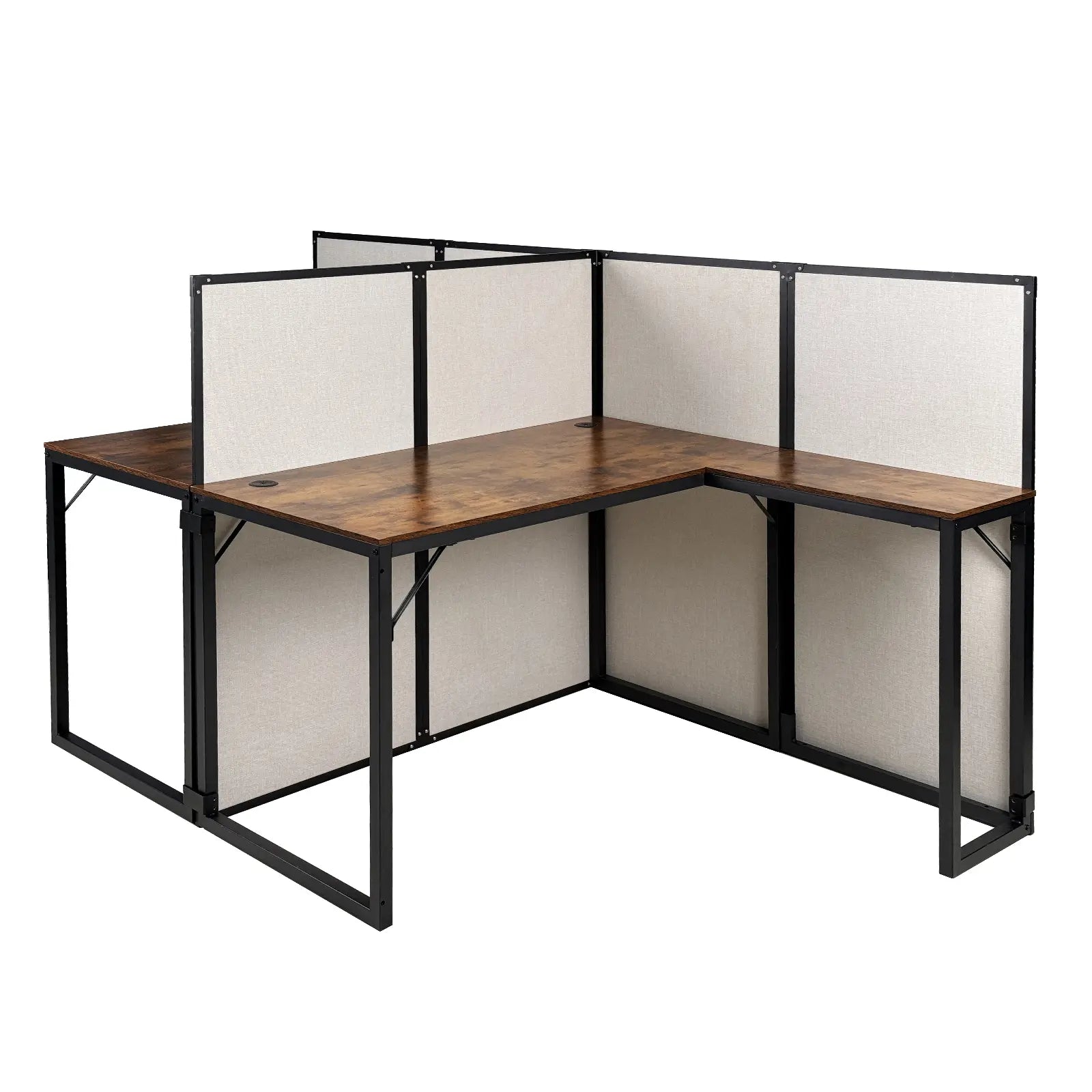 L-Shaped 2-Person Cubicle Desk with Privacy Panels